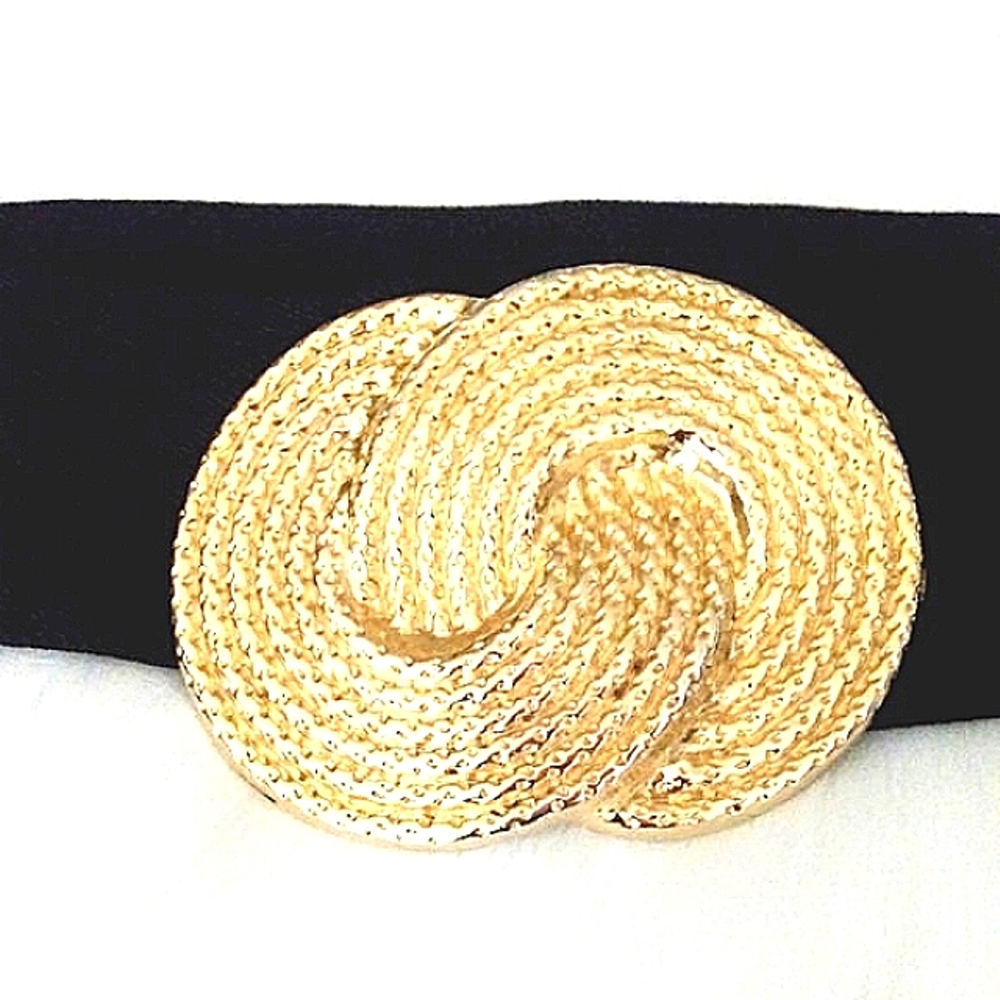 VTG NAN LEWIS GOLD TONE BUCKLE WIDE STRETCH BELT